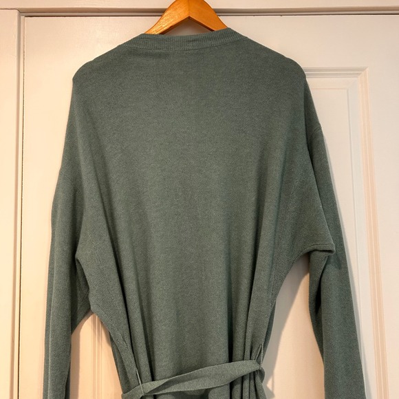 Garnet Hill Cotton Cashmere Wrap Cardigan Robe Blue Womens Medium Kimono Mature - Picture 4 of 12